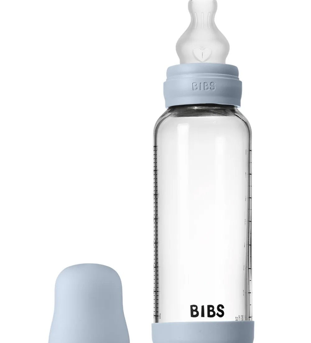 BIBS Sutteflasker|Amning*Sutteflaske - 240 ml - Glas/Silikone - Baby Blue