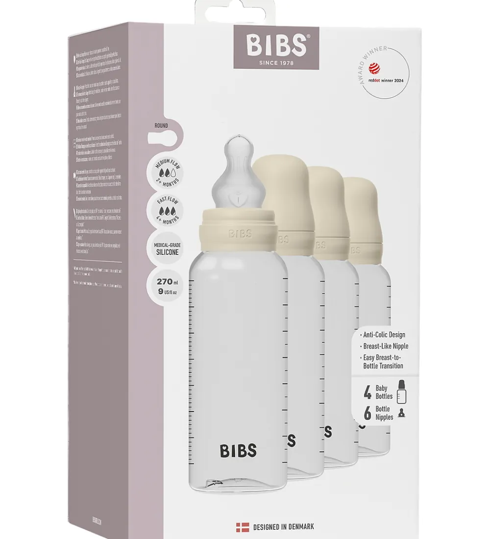 BIBS Sutter|Sutteflasker*Sutteflasker - 4-pak - 270 ml - Silikone - Ivory