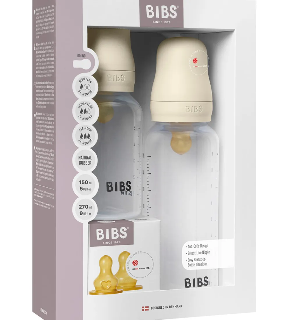 BIBS Sutteflasker|Amning*Sutteflaskesæt - Grow and Flow - Naturgummi - 150 ml/270 ml