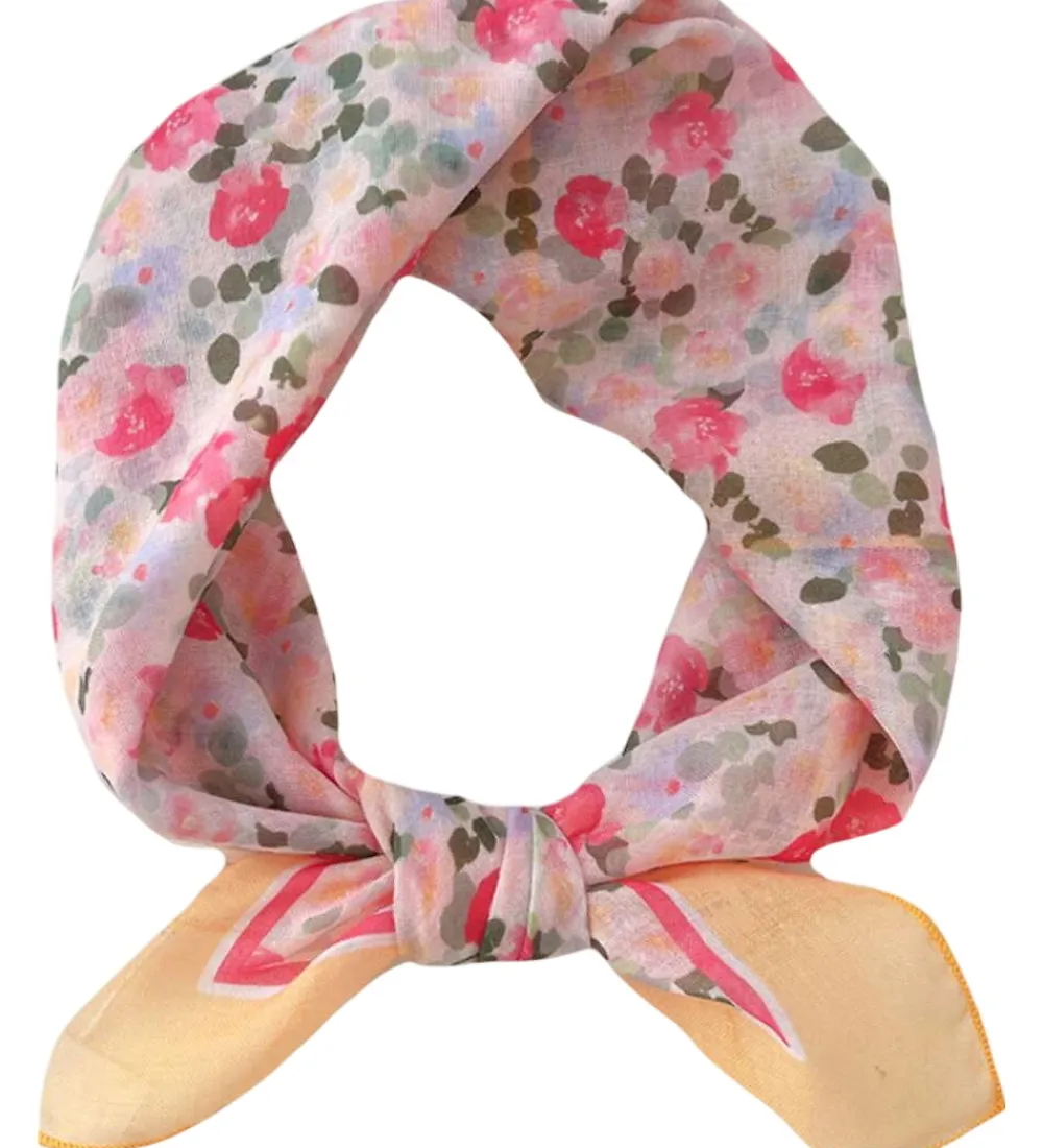 By Stær Tørklæder*Tørklæde - Lilo - 57x58 cm - Gul/Rosa Blomster