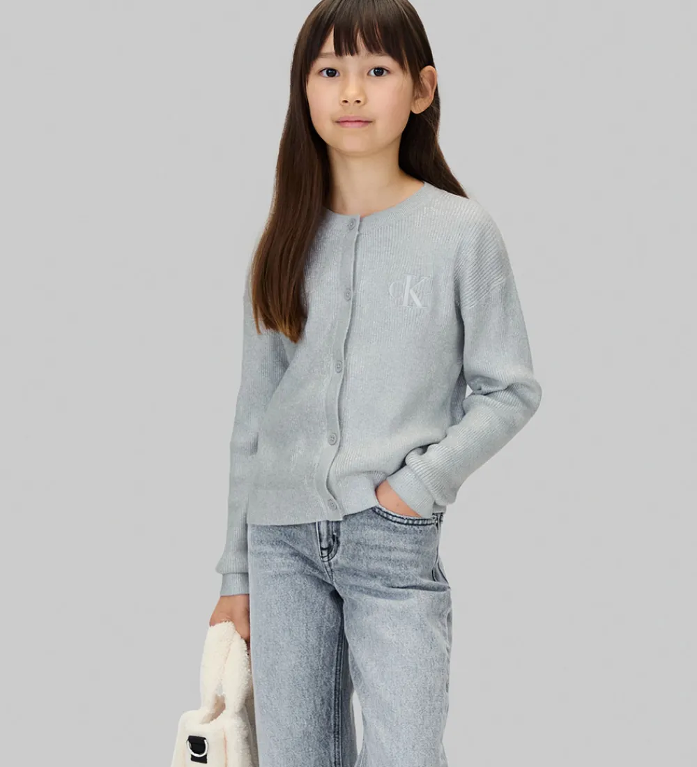 Striktrøjer-Calvin Klein Cardigan - Strik - Coated - Sølv