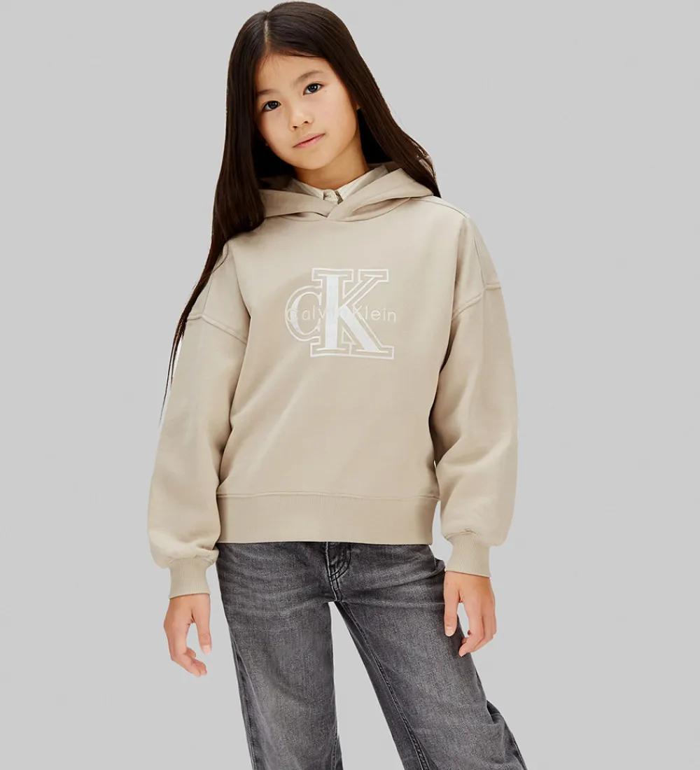 Hættetrøjer-Calvin Klein Hættetrøje - Velvet Monologo - Ancient Marble Grey