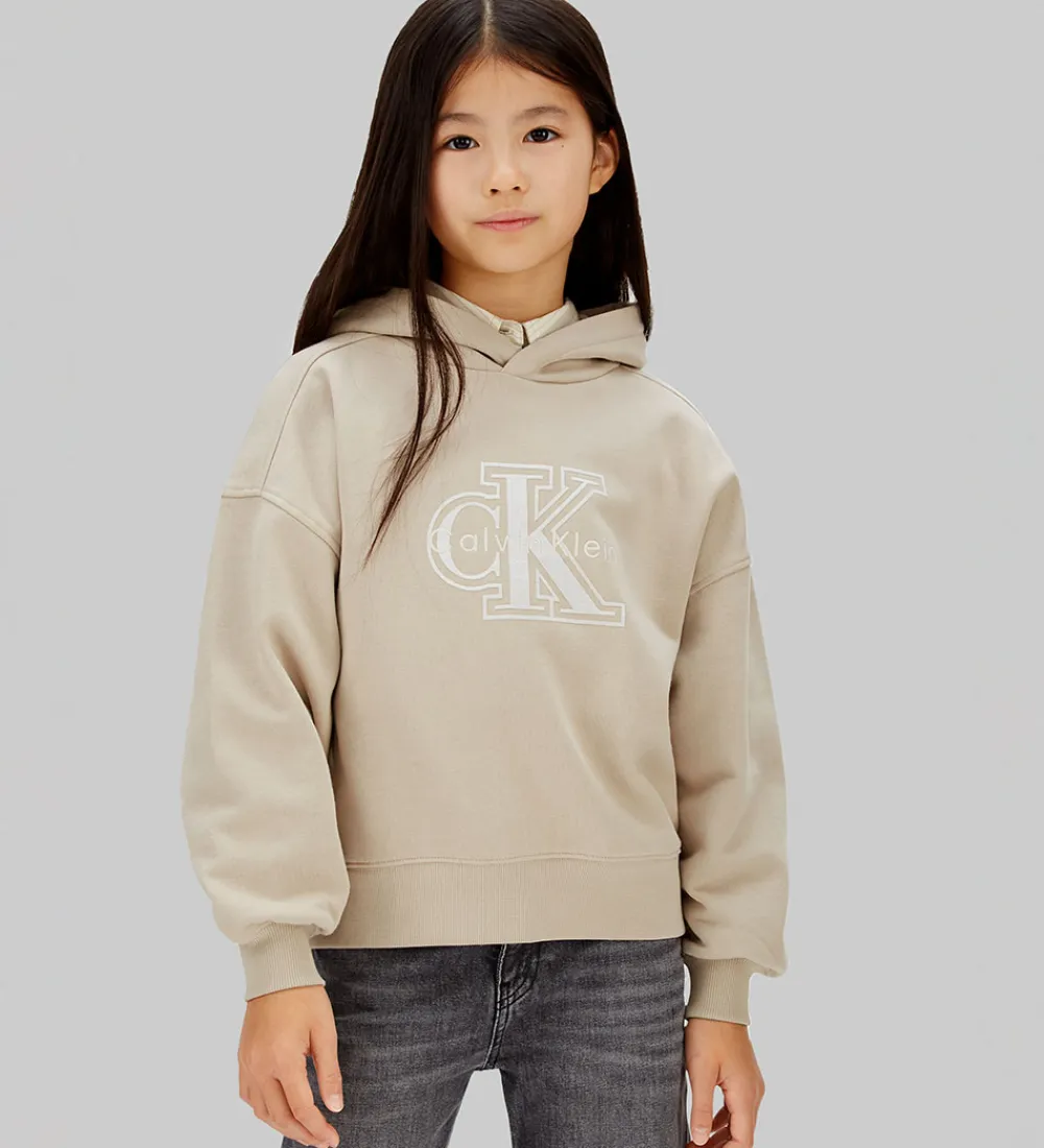 Hættetrøjer-Calvin Klein Hættetrøje - Velvet Monologo - Ancient Marble Grey