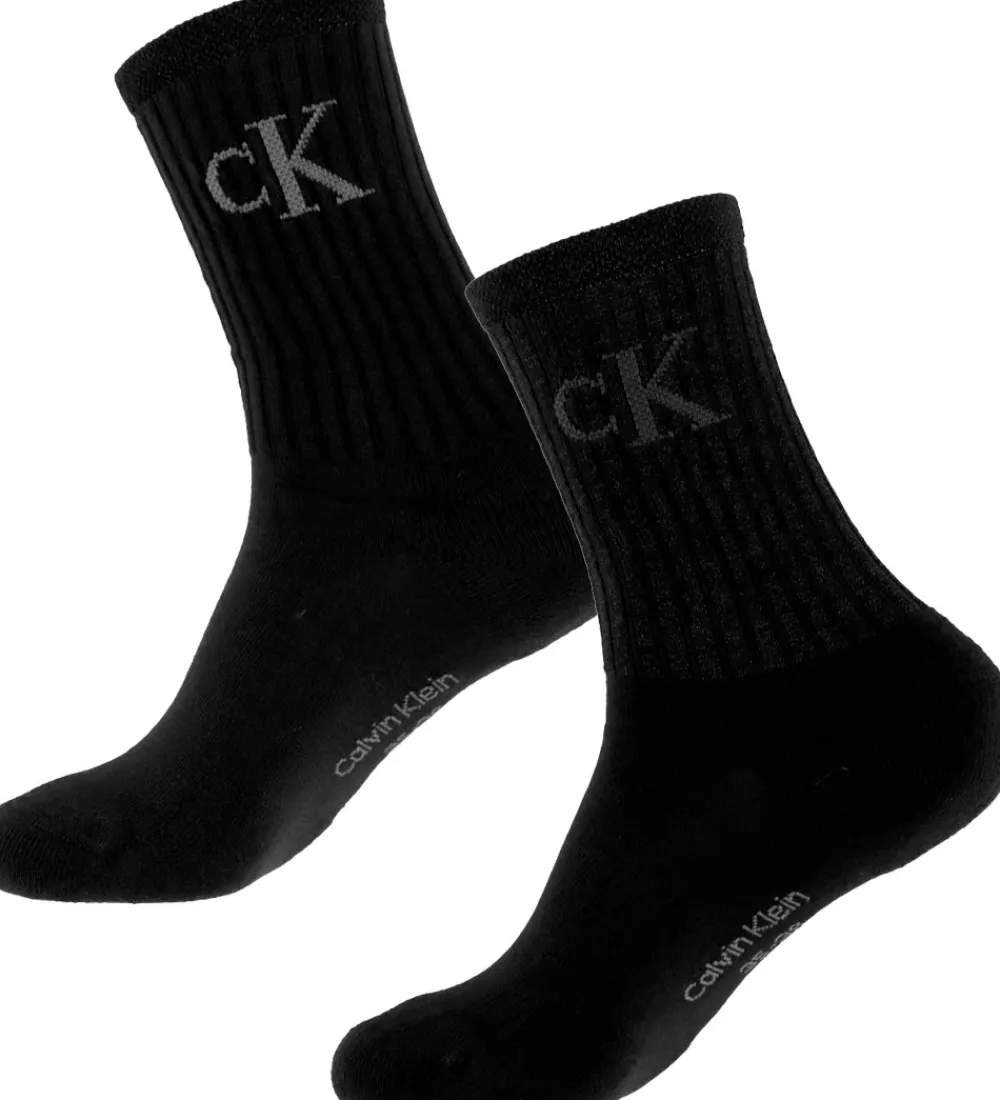 Strømper|Basis-Calvin Klein Strømper - 2-pak - Sort m. Logo