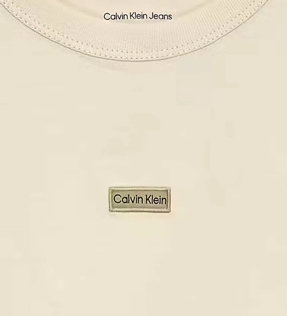 T-Shirts-Calvin Klein T-shirt - Folded Logo Label - White Gray