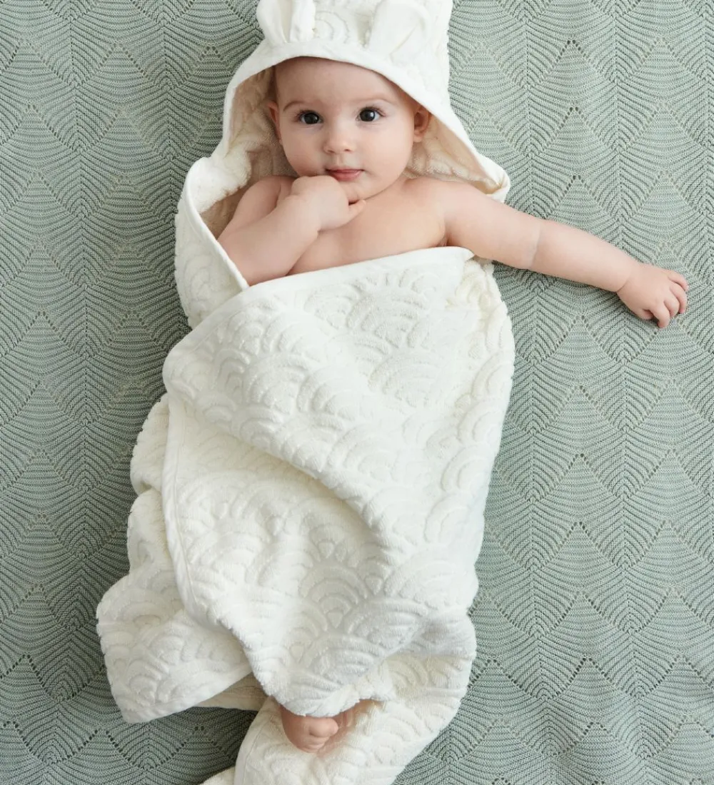 Cam Cam Babyhåndklæde- Og Poncho*Badeslag - 80x80 - Off-White m. Ører