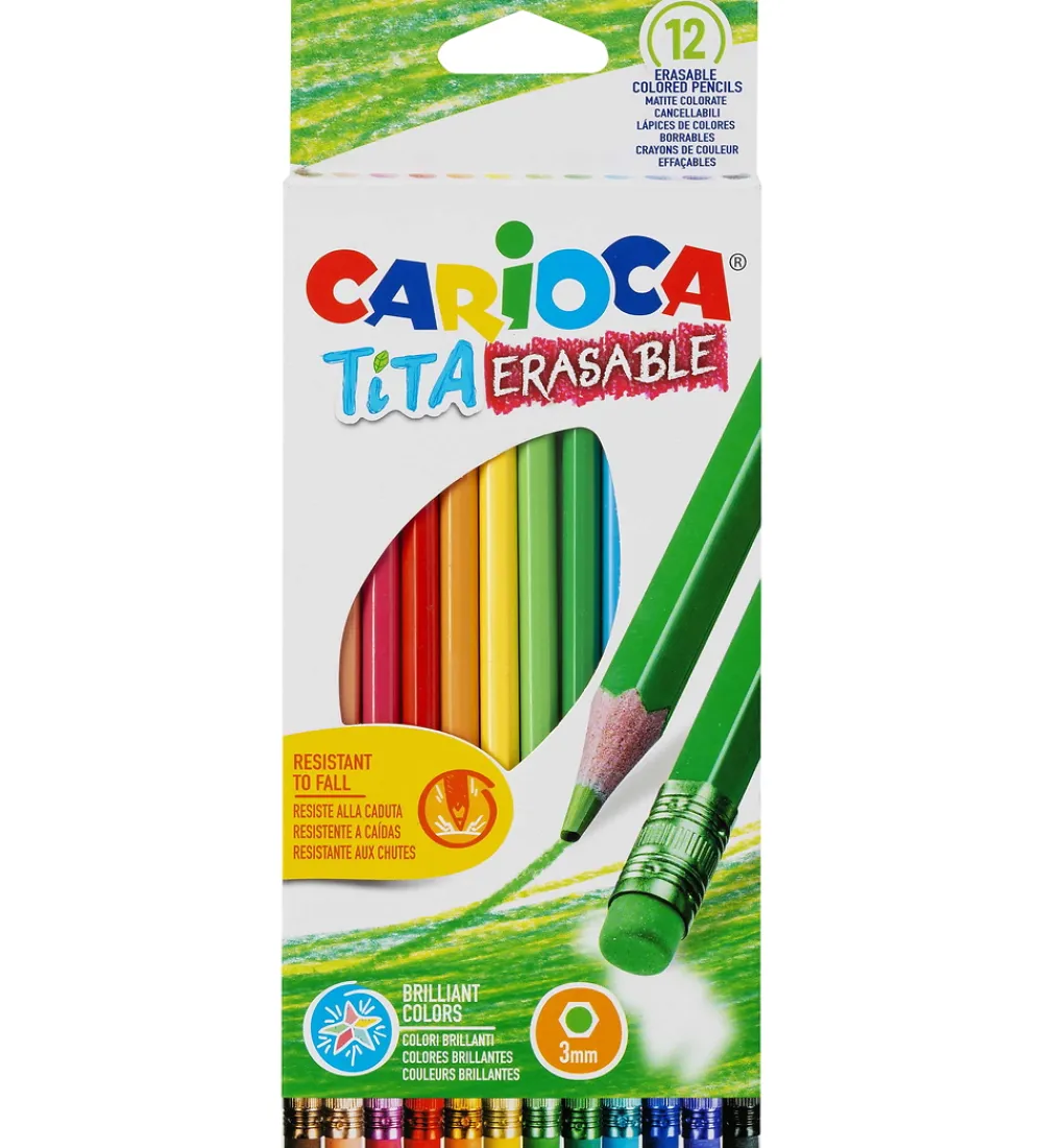 Tuscher Og Farver|Kreativ Leg-Carioca Farveblyanter m. Viskelæder - 3mm - 12-pak