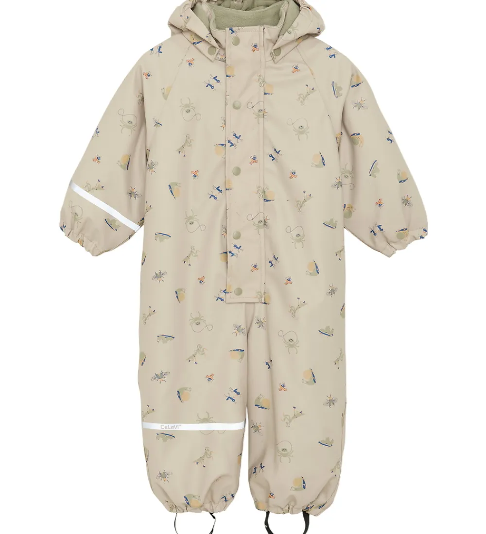 CeLaVi Regntøj*Regndragt m. Fleece - PU - White Pepper m. Print