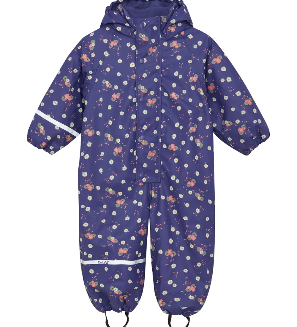 CeLaVi Regntøj*Regndragt m. Fleece - PU - Skipper Blue m. Print