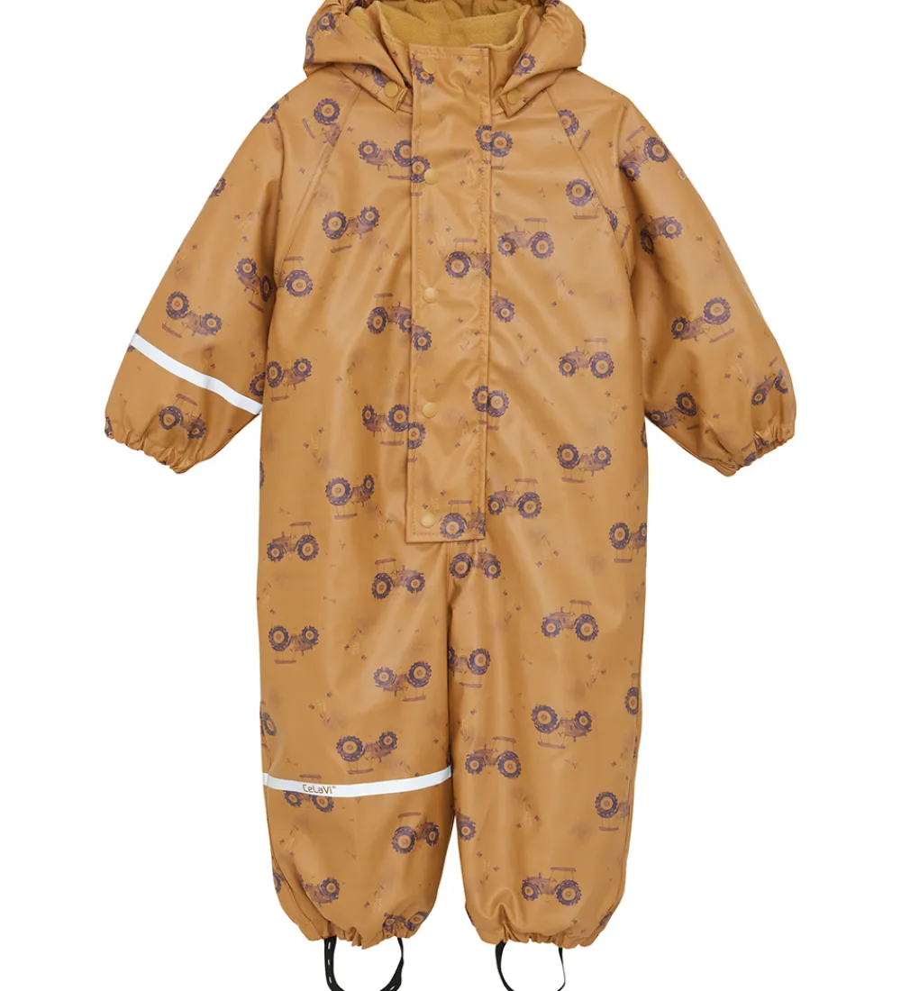 Regntøj-CeLaVi Regndragt m. Fleece - PU - Apple Cinnamon m. Print