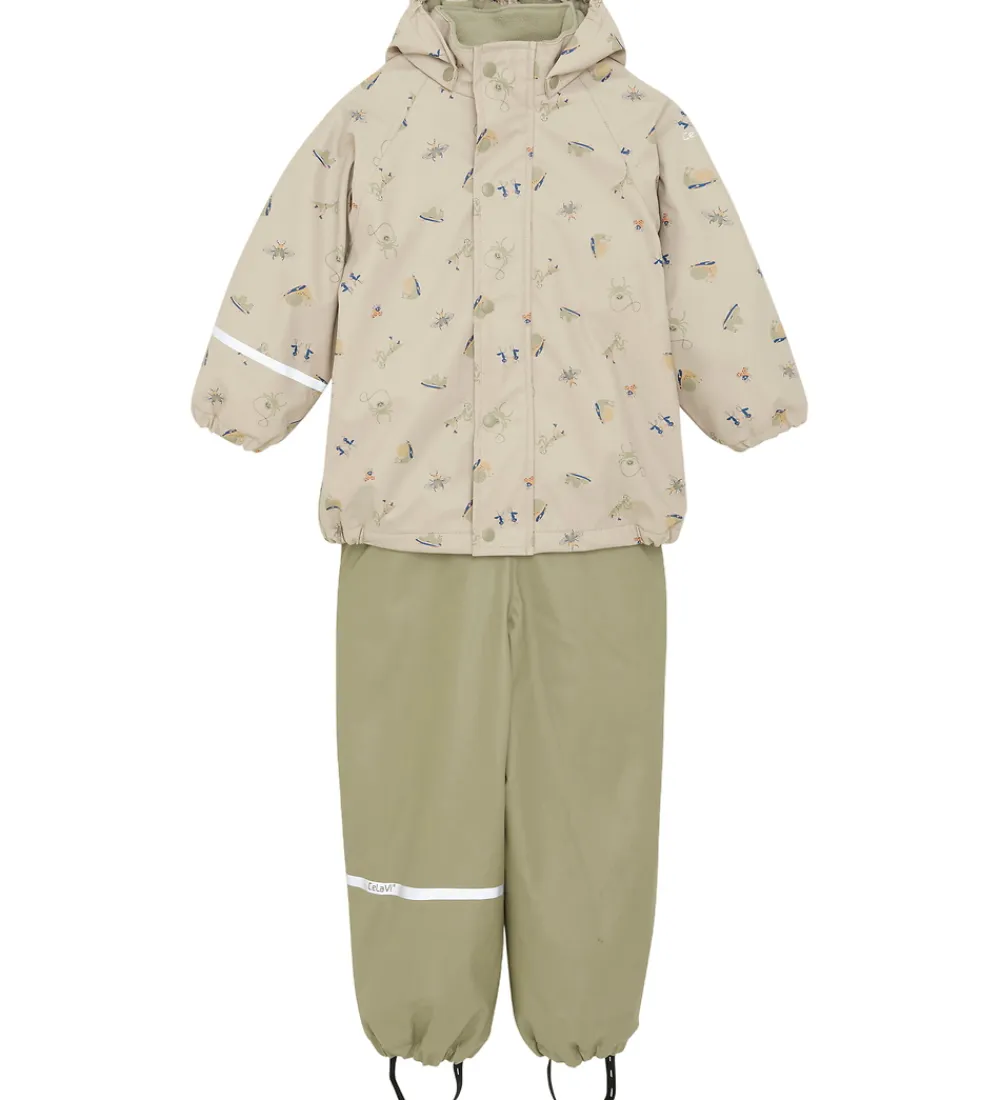 CeLaVi Regntøj*Regntøj m. Seler/Fleece - Recycle PU - White Pepper m. Pr