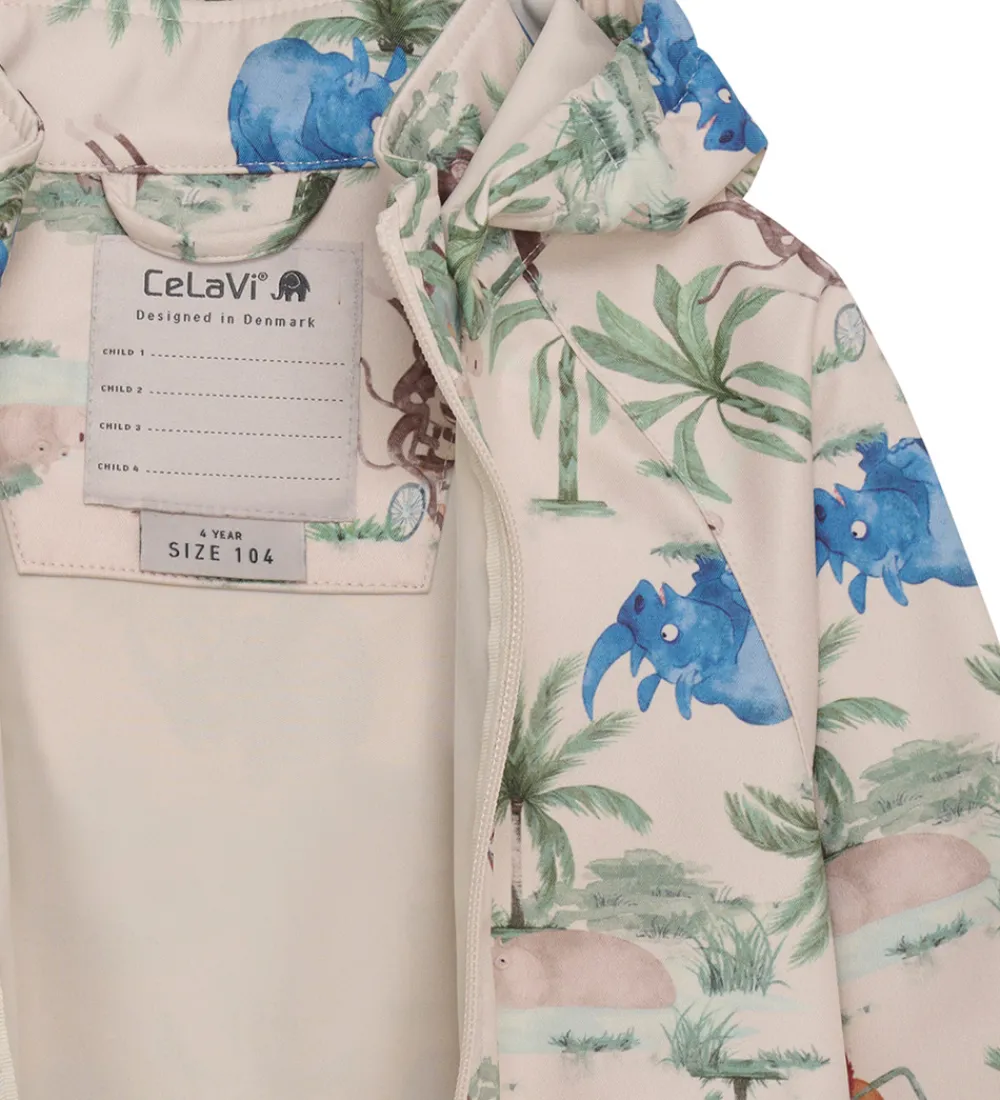 Softshell-CeLaVi Softshelljakke - Dress Blues/Creme m. Elefanter