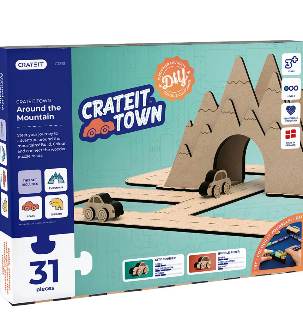 Crateit Trælegetøj*Kreasæt - Town - Træ - Rundt Om Bjerget - 31 Del