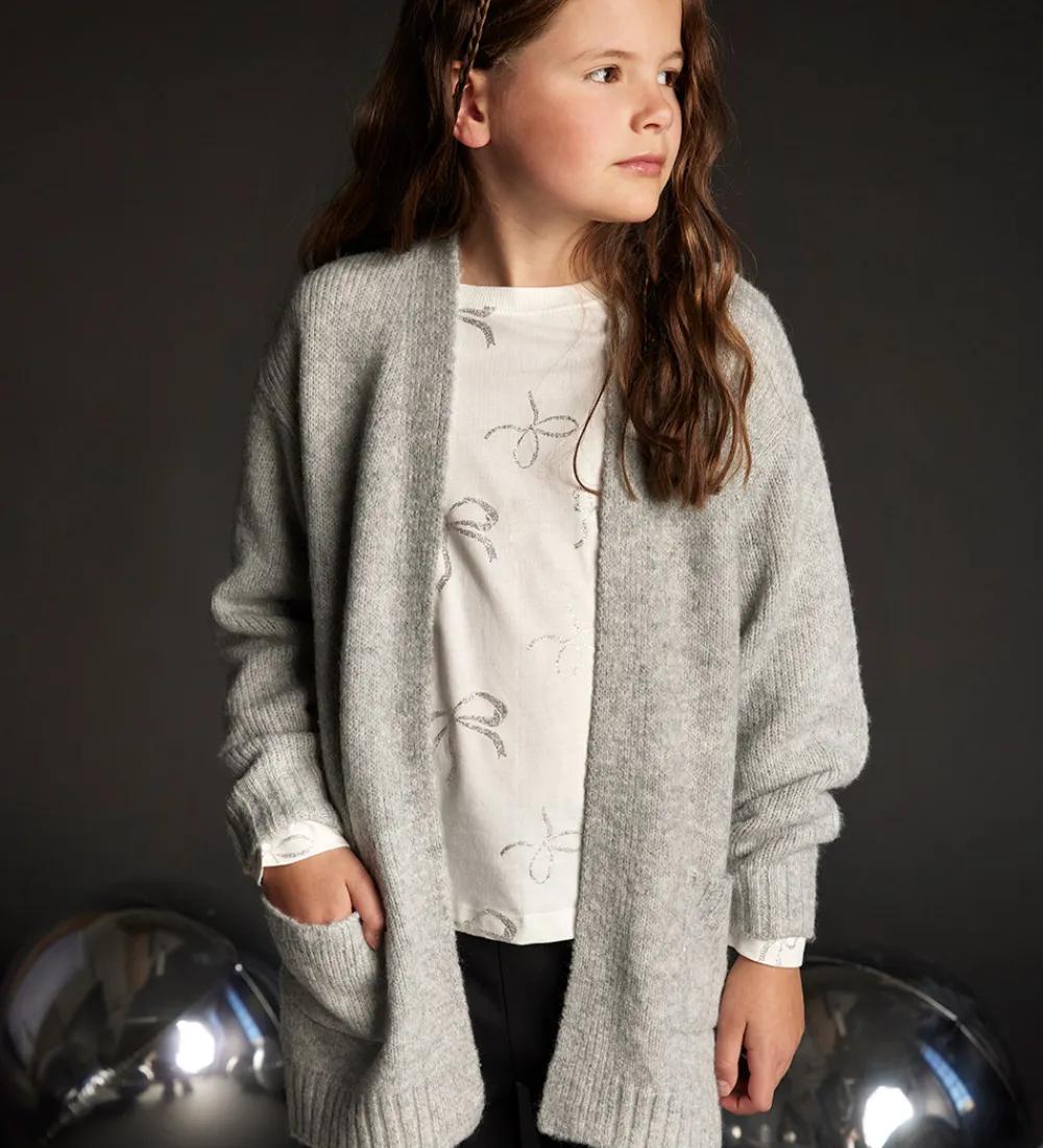 Striktrøjer-Creamie Cardigan - Strik - Lang - Light Grey Melange