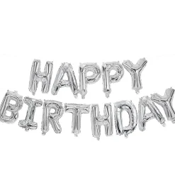 Decorata Party Festartikler*Foileballoner - 340 cm - Happy Birthday - Sølv