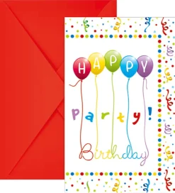 Decorata Party Festartikler*Invitationer - 6-pak - Happy Birthday Streamers