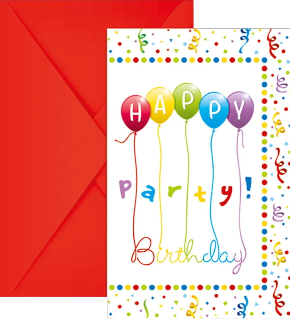 Decorata Party Festartikler*Invitationer - 6-pak - Happy Birthday Streamers
