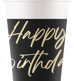Decorata Party Festartikler*Papkrus - 8-pak - 200 ml - Elegant Happy Birthday