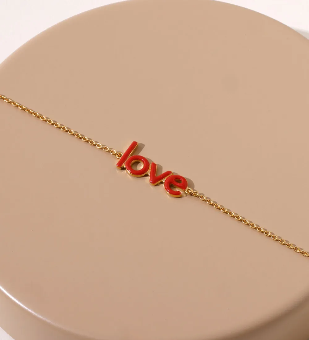 Design Letters Smykker*Armbånd - Keywords Chain - 18k Guldbelagt - Coral