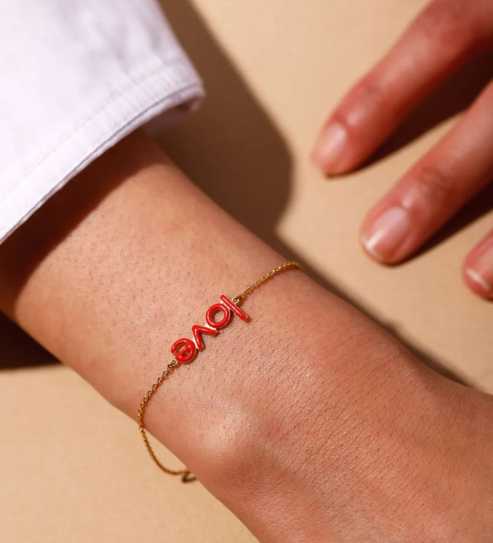 Design Letters Smykker*Armbånd - Keywords Chain - 18k Guldbelagt - Coral