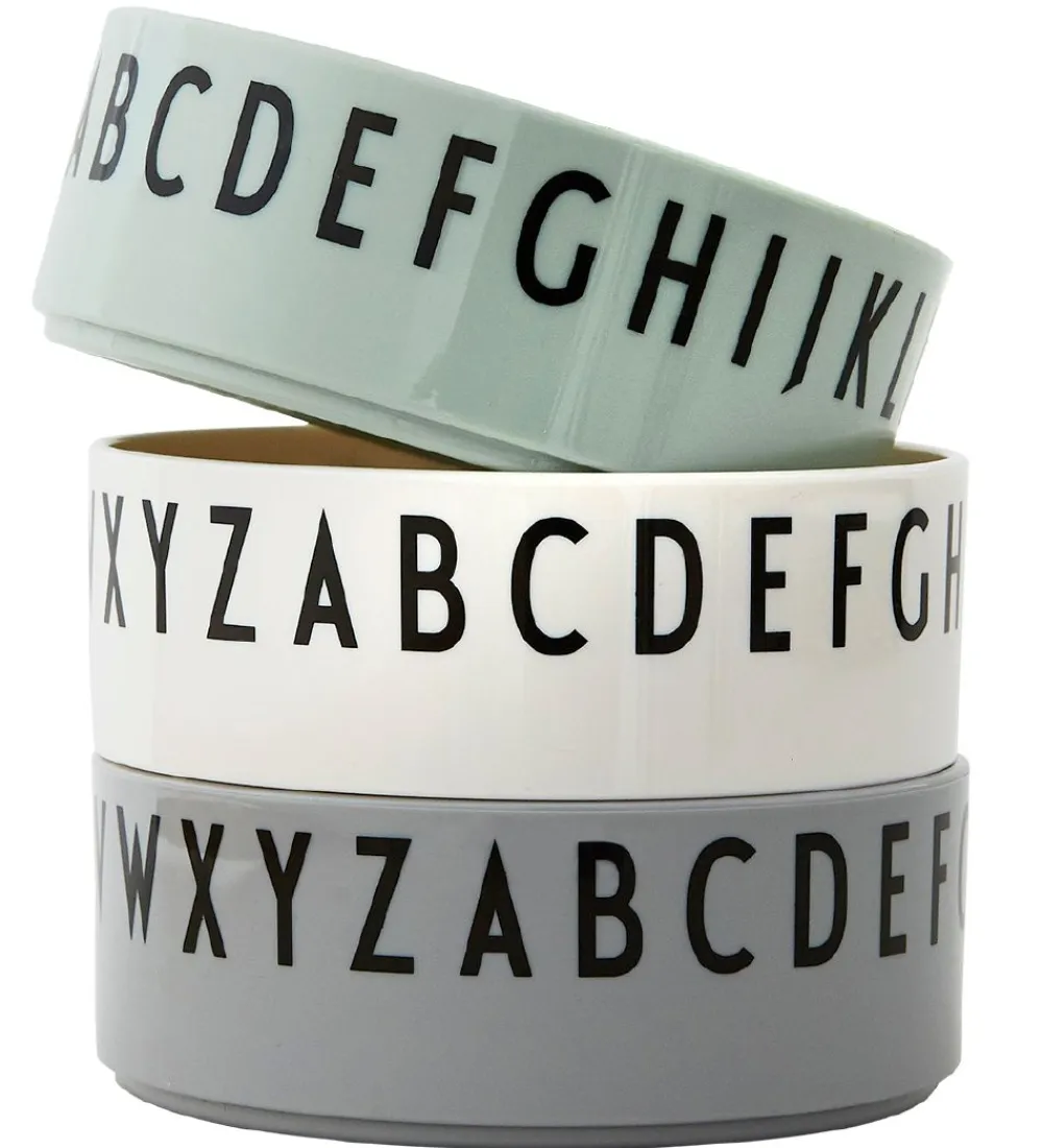 Design Letters Skåle*Skål - 3-pak - Grøn/Hvid/Grå m. Bogstaver
