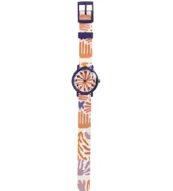 Ure-Djeco Armbåndsur - Montre Feuilles - Lilla/Orange/Hvid