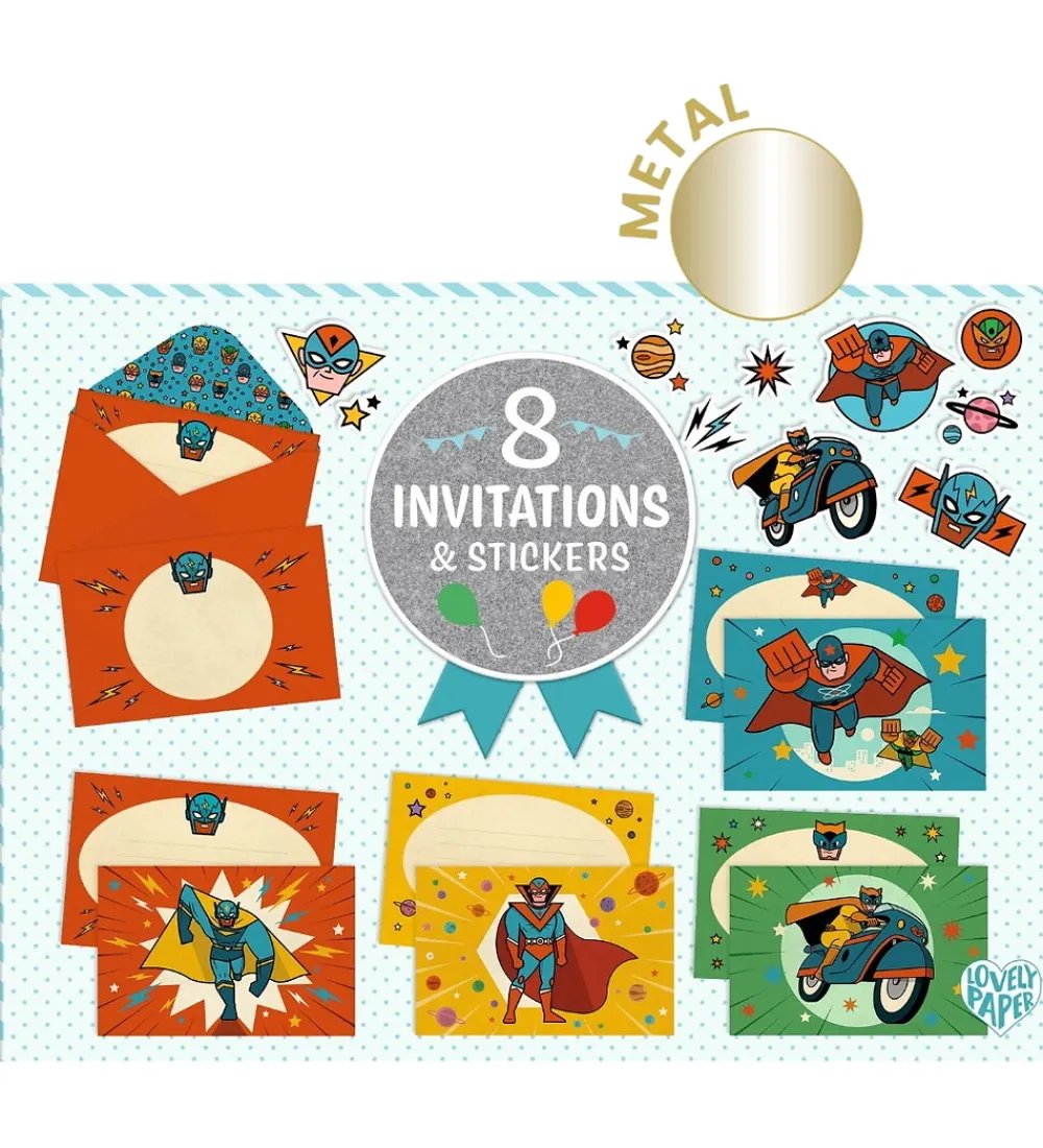 Festartikler-Djeco Invitationer - 8 stk. - Superhelte
