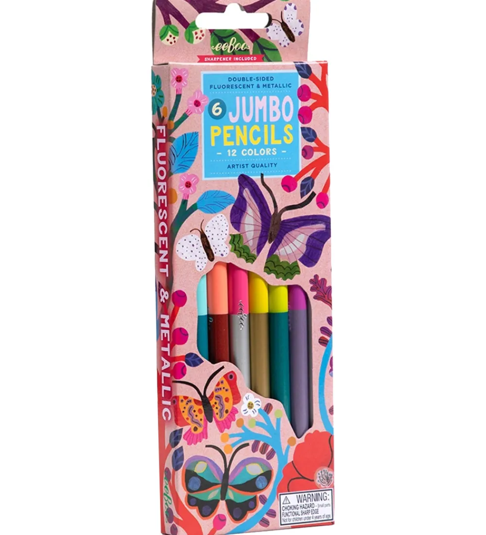 Skriveredskaber-Eeboo Farveblyanter - 6 Stk. - Jumbo - Butterflies