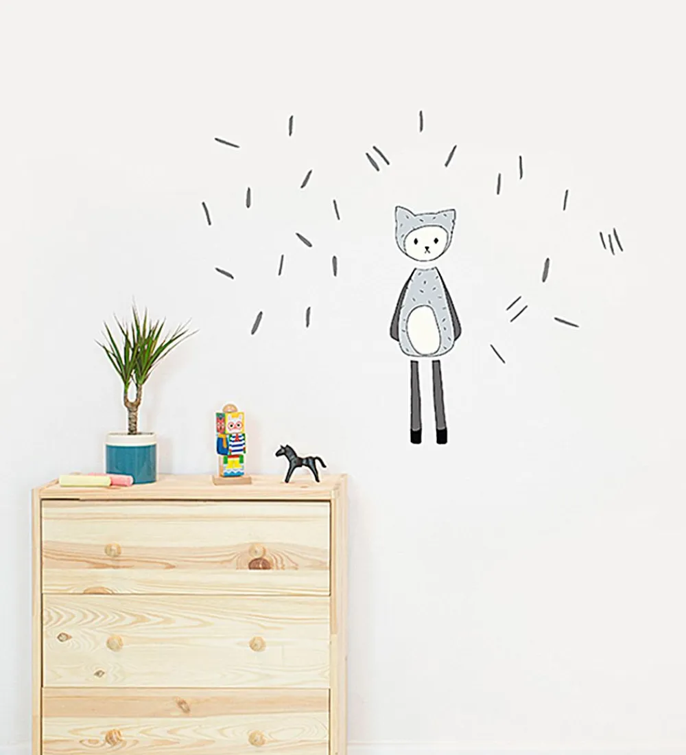 Wallsticker-Fabelab Wallstickers - Dreamy Friend Cat - Grå m. Kat