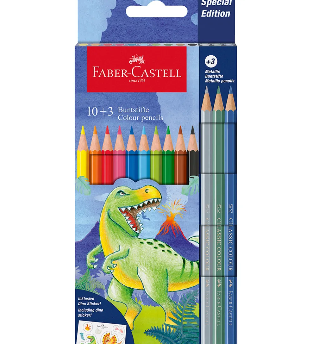 Tuscher Og Farver|Skriveredskaber-Faber-Castell Farveblyanter - 10+3 stk. - Dinosaur Metallic