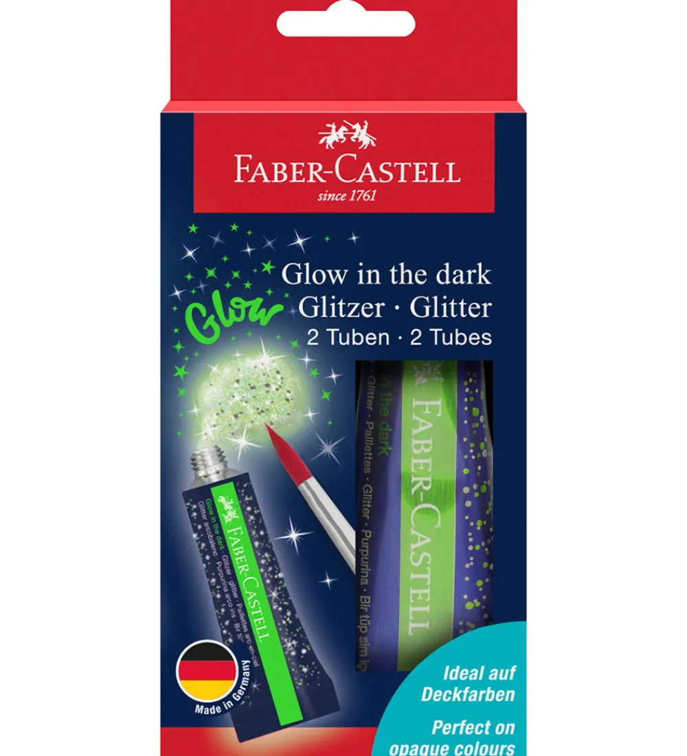 Maling|Skriveredskaber-Faber-Castell Glitter Tuber - 2 stk. - Glow In The Dark