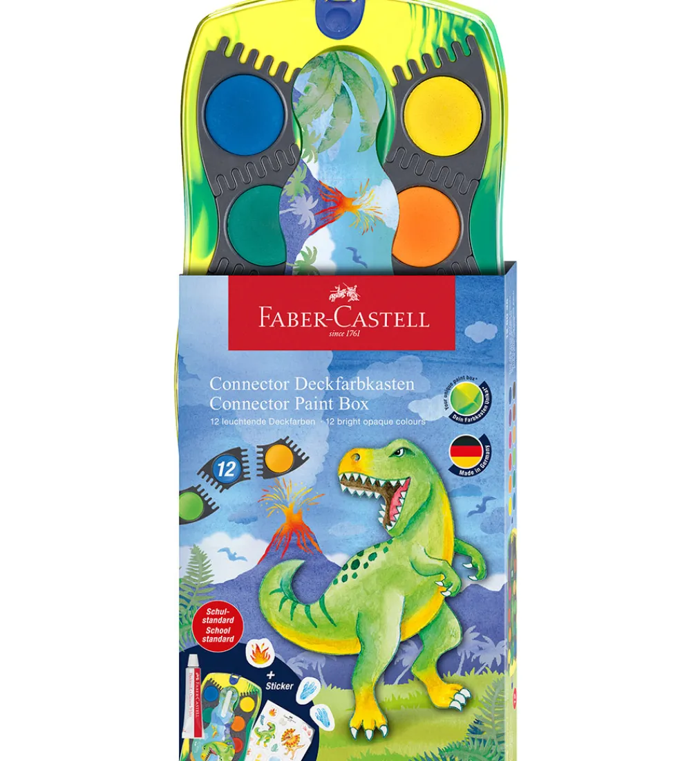 Maling-Faber-Castell Vandfarve - Dinosaur - 12 Farver + Chinese White