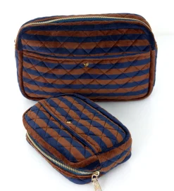 Fan Palm Toilettasker|Toilettasker*Toilettaske - Medium - Quiltet - Blues & Stripes
