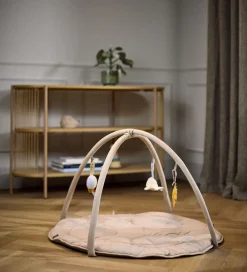 Filibabba Babylegetøj|Aktivitetsstativer*Aktivitetstæppe m. 3 Aktivitetslegetøj - Beige