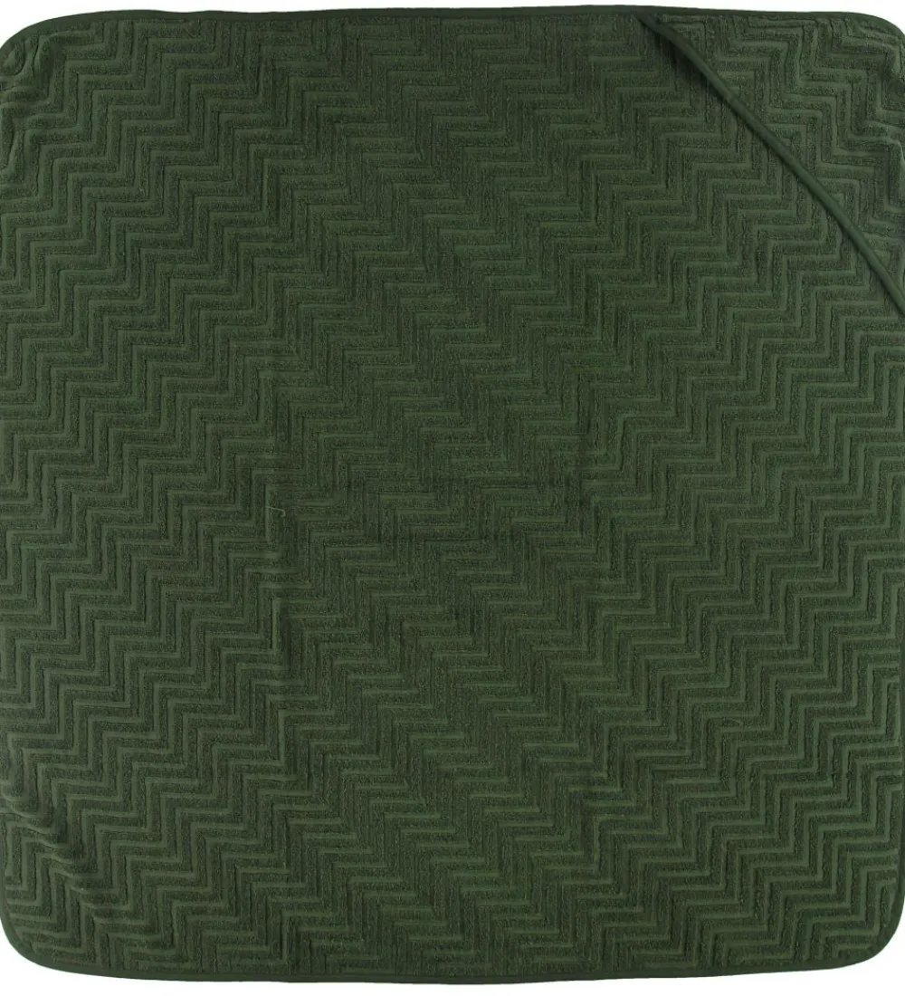 Babyhåndklæde- Og Poncho-Filibabba Babyhåndklæde - Zigzag - 90x90 cm - Dark Green