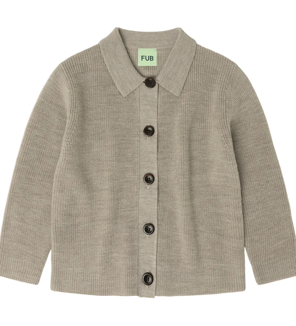 Striktrøjer-FUB Cardigan - Strik - Uld - Oat Melange