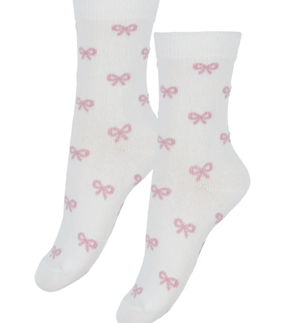 Strømper-Fuzzies Strømper - 2-pak - Hvid/Rosa m. Sløjfer