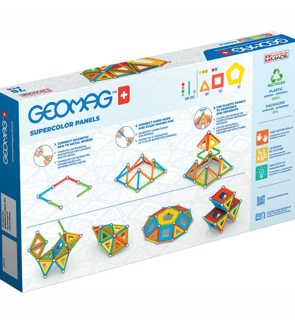 Geomag Magnetlegetøj*Magnetsæt - Supercolor Panels Recycled - 78 Dele