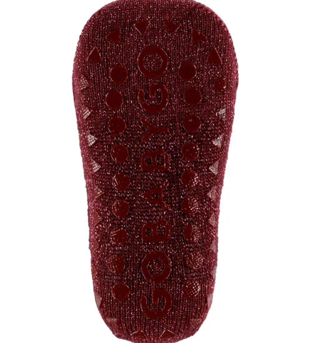 GoBabyGo Strømpebukser*Kravlestrømpebukser - Bambus - Wine Red m. Glimmer