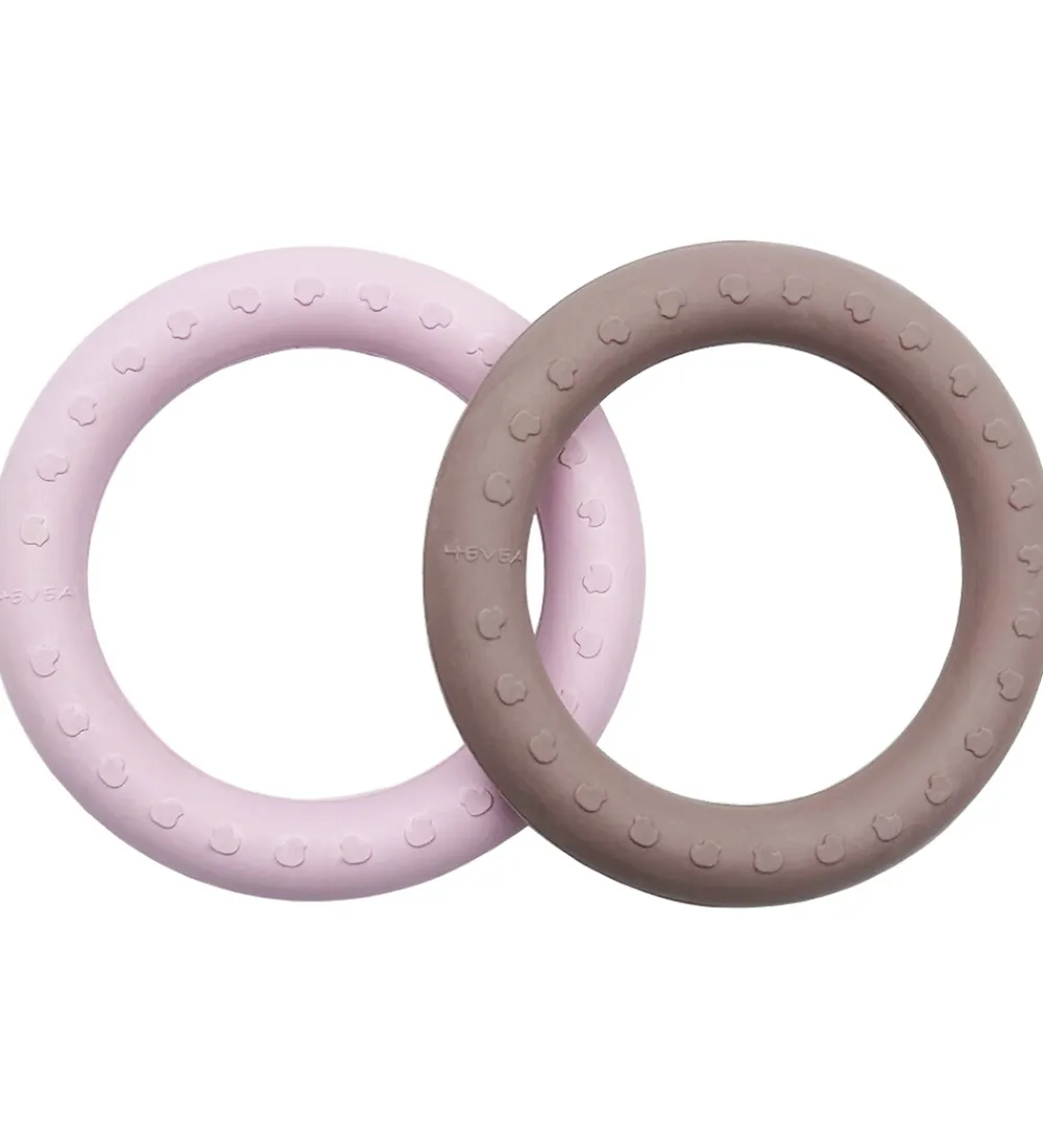 Bideringe|Babylegetøj-Hevea Bideringe - 2-pak - Powder Pink & Tan Beige