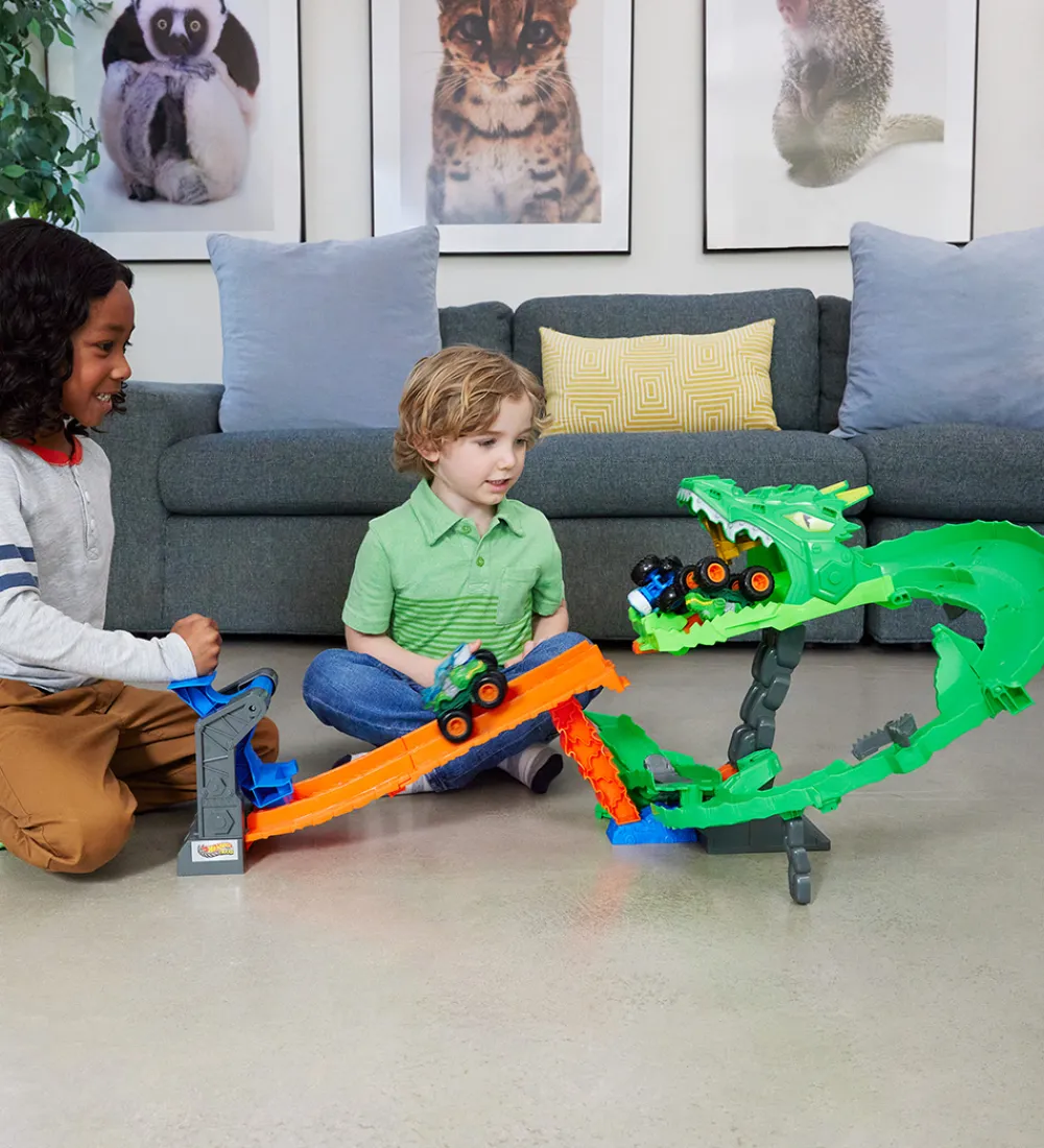 Biler, Tog Og Køretøjer-Hot Wheels Bilbane - Great Bite vs Rageasaur - Dragon Demolition