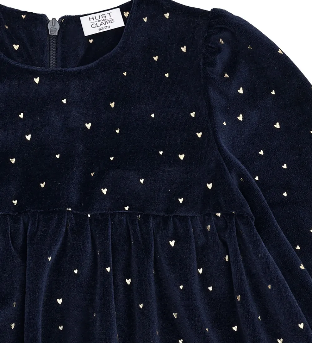 Hust and Claire Kjoler*Kjole - Velour - HCDonna - More Navy m. Guld