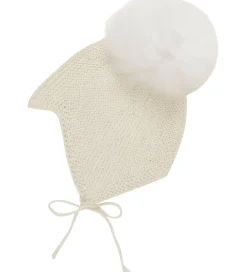 Huttelihut Babyhjelme*Babyhjelm m. Kvast - Alpakauld - Strik - Off-white