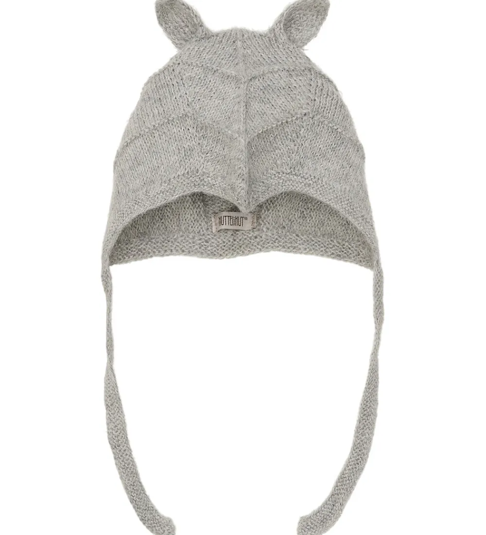 Huttelihut Babyhjelme*Babyhjelm m. Ører - Alpakauld - Strik - Gråmeleret