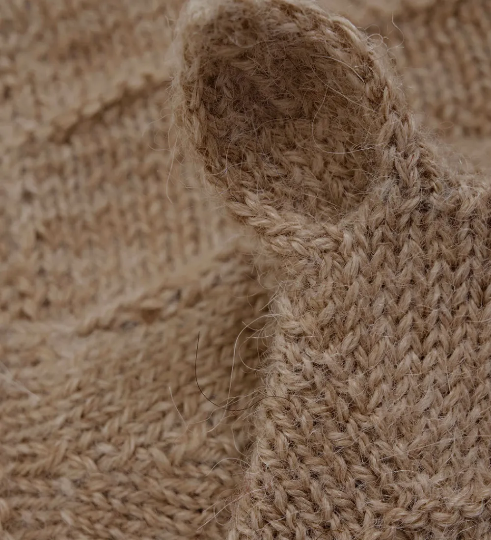 Huttelihut Babyhjelme*Babyhjelm m. Ører - Alpakauld - Strik - Camel Melange