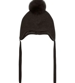 Huttelihut Huer Og Hatte|Babyhjelme*Hue - Uld - Dark Brown Melange m. Kvast
