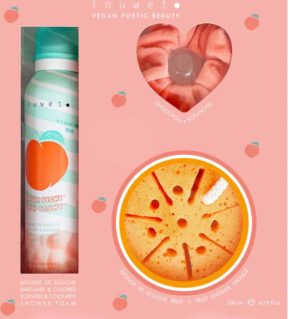 Pleje- Og Toiletartikler-Inuwet Gavesæt - Badeskum/Badesvamp/Scrunchie - Peach
