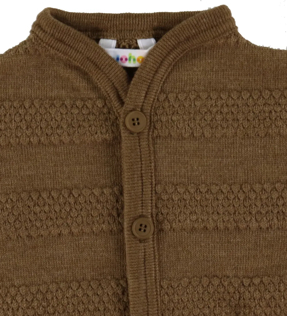 Cardigans|Unisex-Tøj-Joha Cardigan - Strik - Uld - Varm Brun