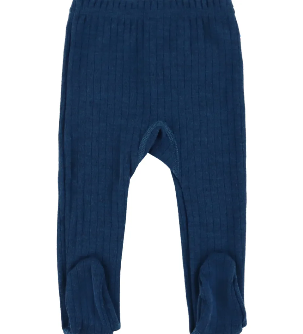 Uld-Joha Leggings m. Fødder - Uld - Rib - Mørk Turkis