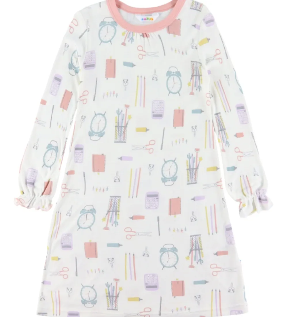 Nattøj|Pigetøj-Joha Natkjole - Viskose/Bambus - Off White m. Print